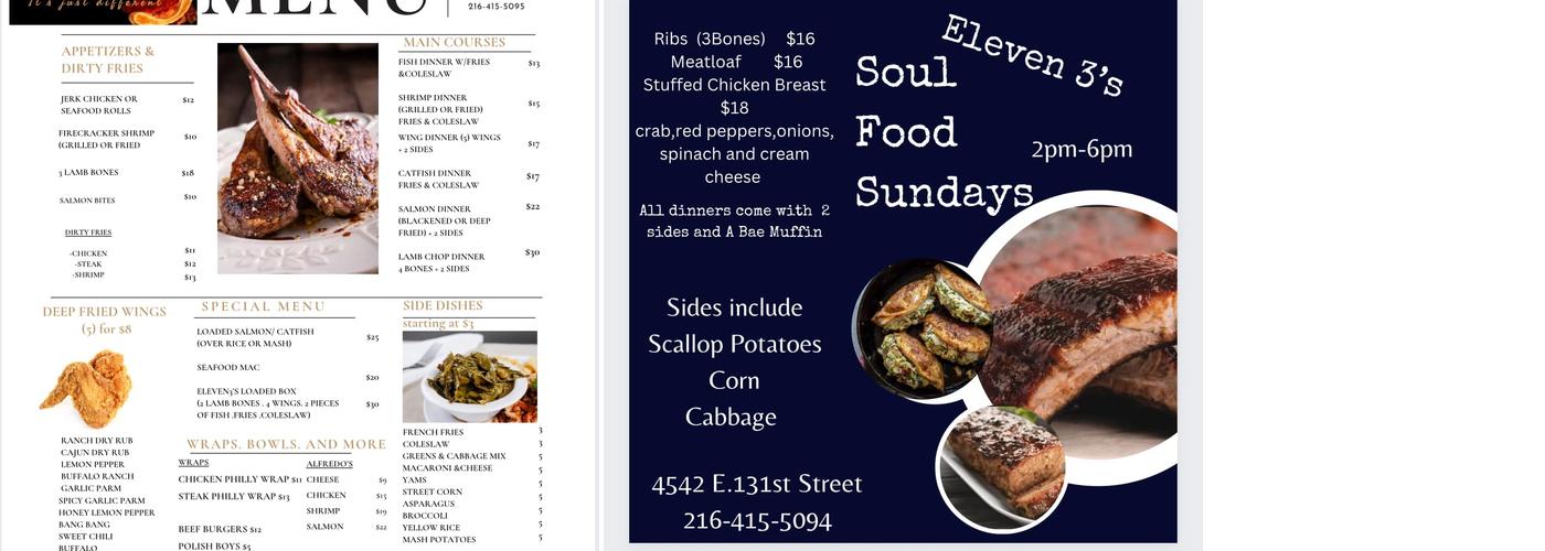 Eleven3's Menu