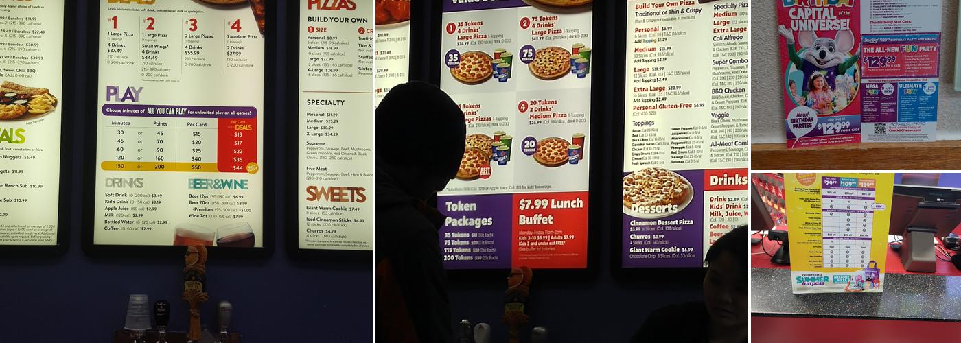 Chuck E. Cheese Menu