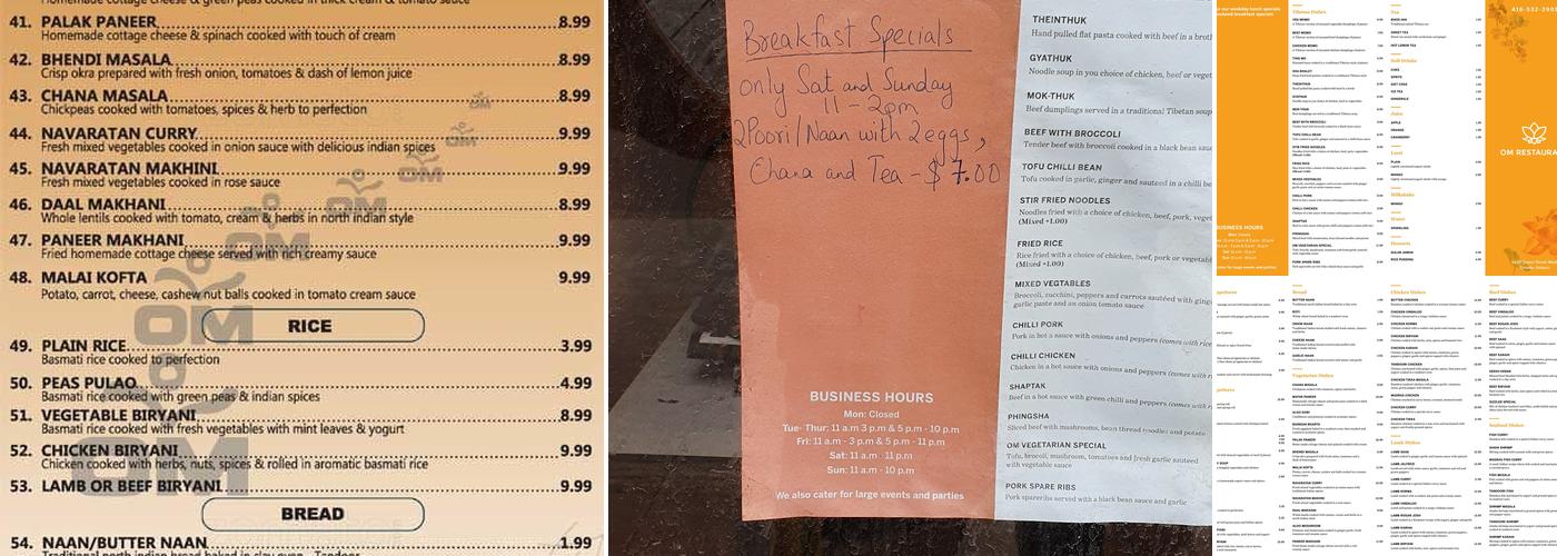 Om Restaurant Menu