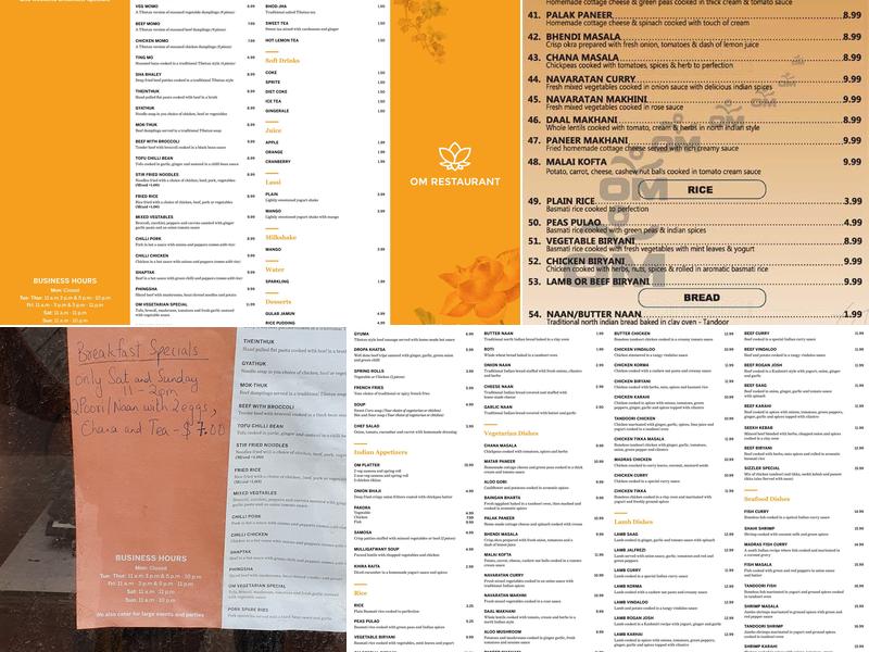 Om Restaurant Menu
