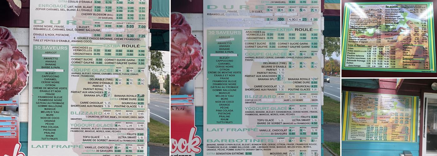 Casse croûte La Fringale Glacée inc. Menu