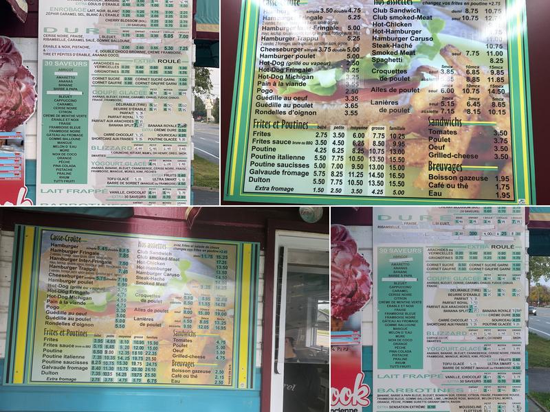 Casse croûte La Fringale Glacée inc. Menu