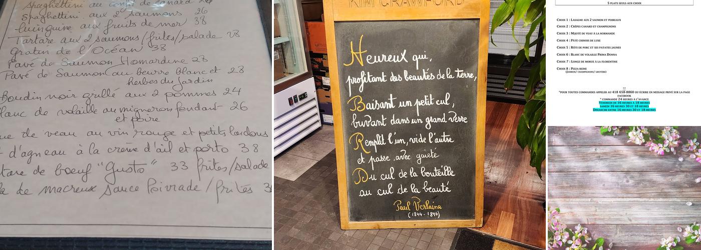 Gusto Saveurs Authentiques Menu