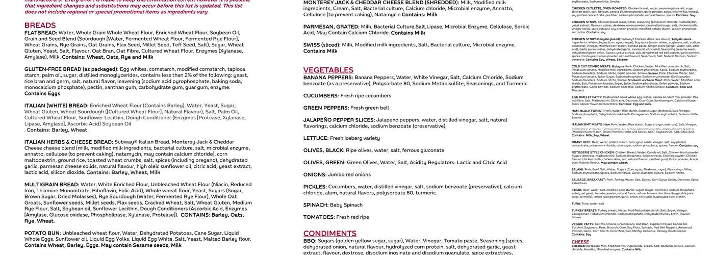 Subway Menu