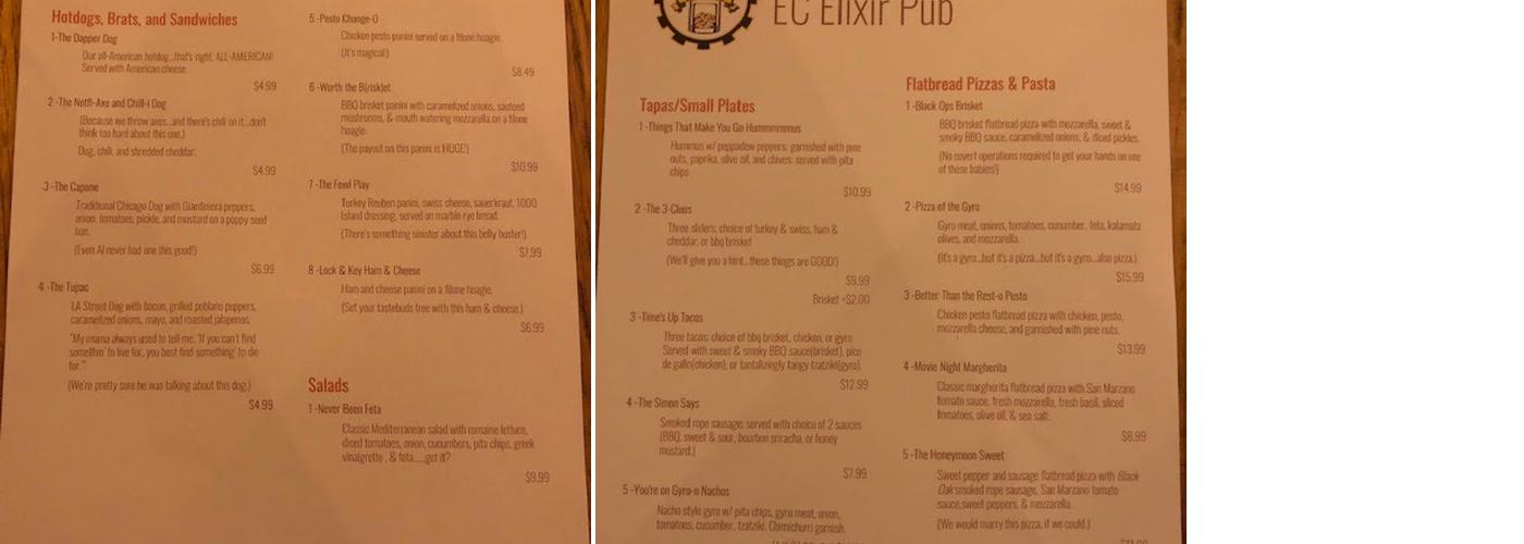 Elixir Pub Menu