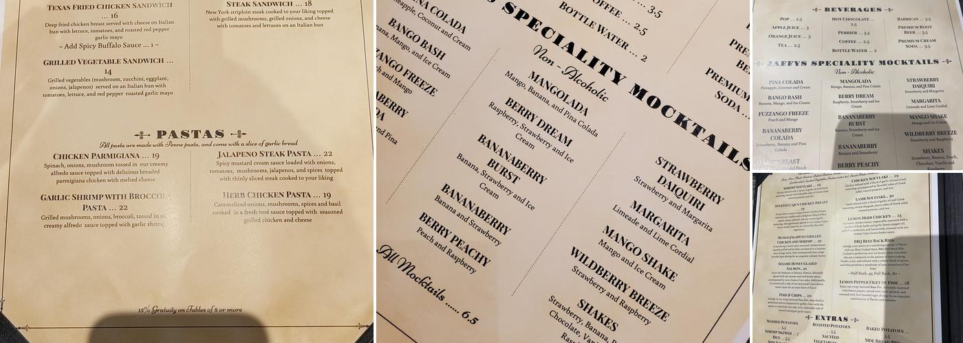 Jaffys Premium Grill Menu