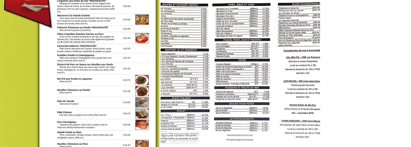 Les Copines Cuisinent Menu