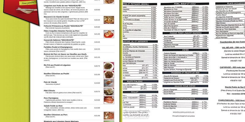 Les Copines Cuisinent Menu