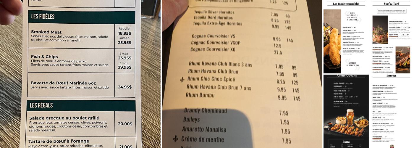 Blaxton St-Romuald Menu