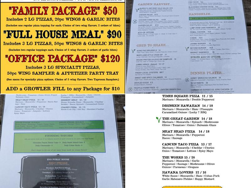Evolution Taproom & Pizzeria Menu
