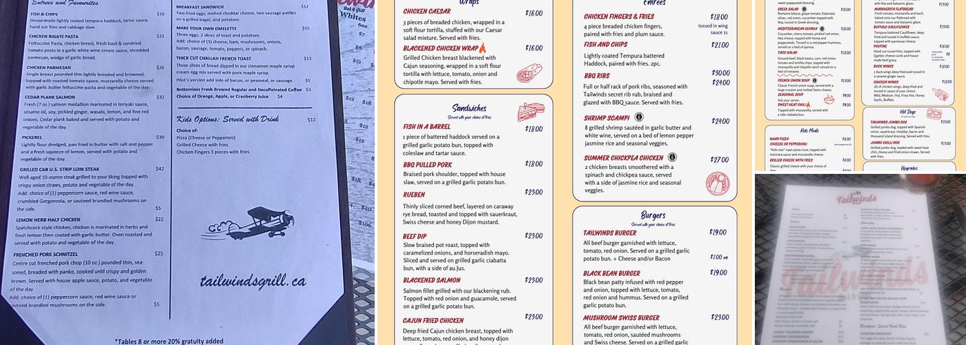 Tailwinds Bar & Grill Menu