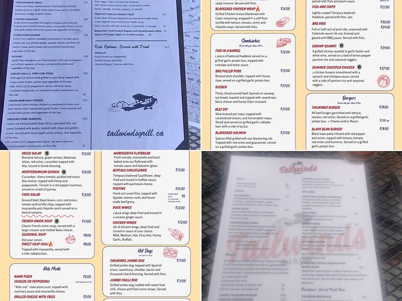 Tailwinds Bar & Grill Menu