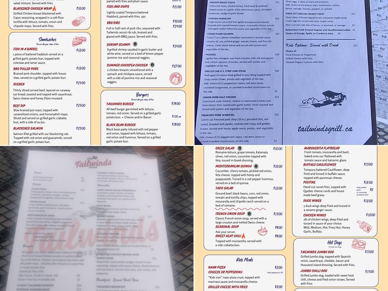 Tailwinds Bar & Grill Menu