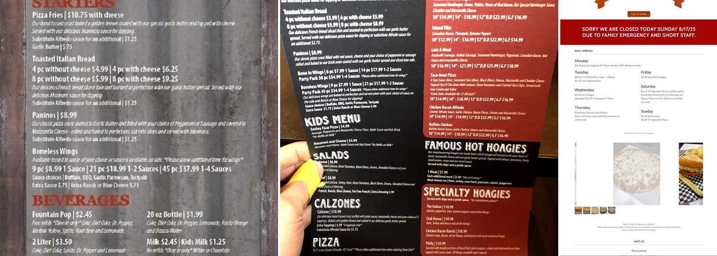 Pizza Central Menu