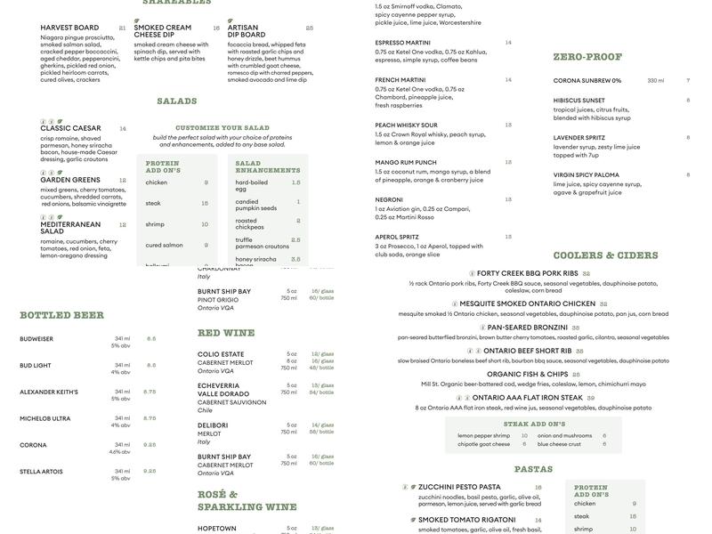 Mohawk Harvest Kitchen Menu