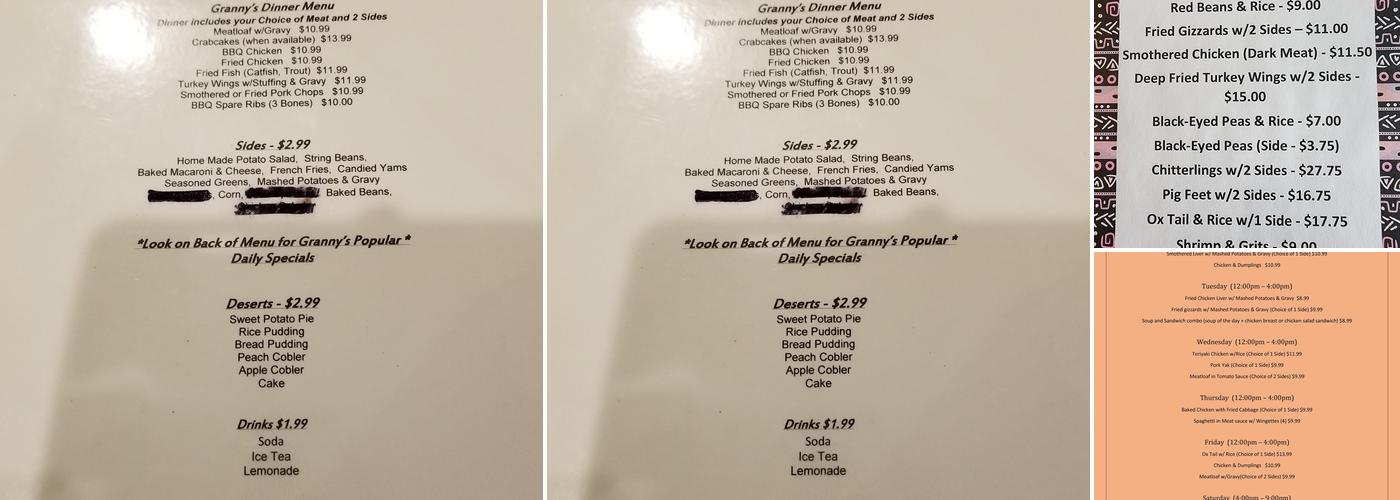 Granny Darmics Kitchen Menu
