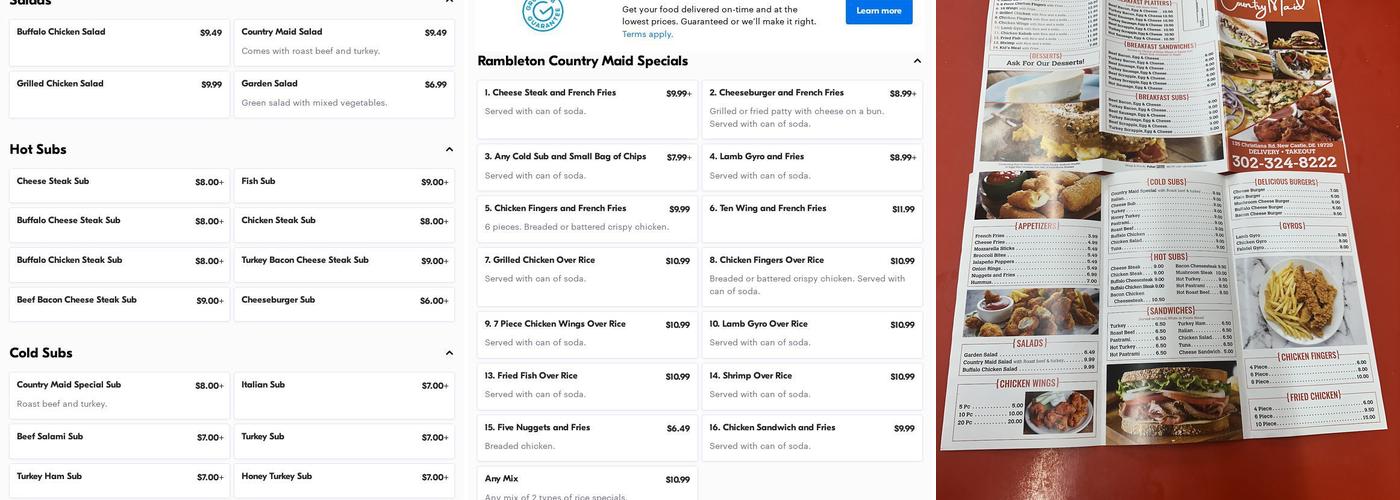 Rambleton country maid Menu