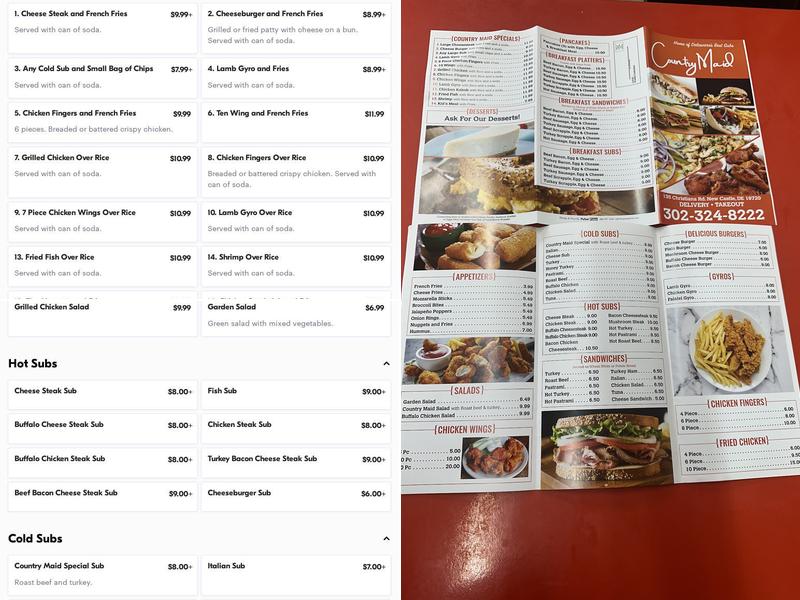 Rambleton country maid Menu