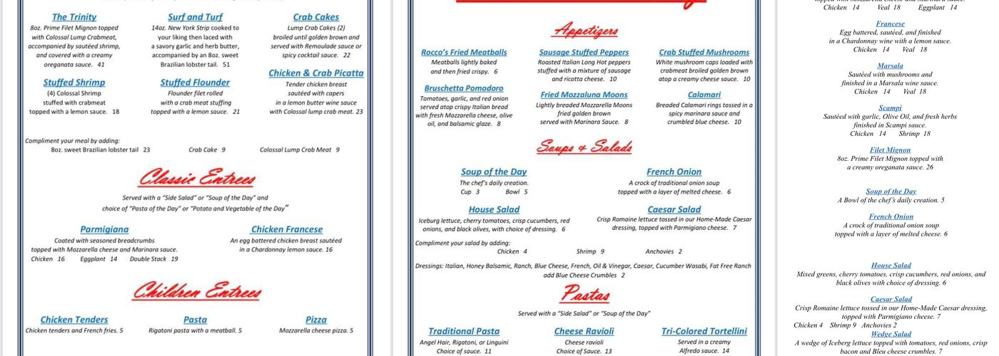 Rocco's Menu
