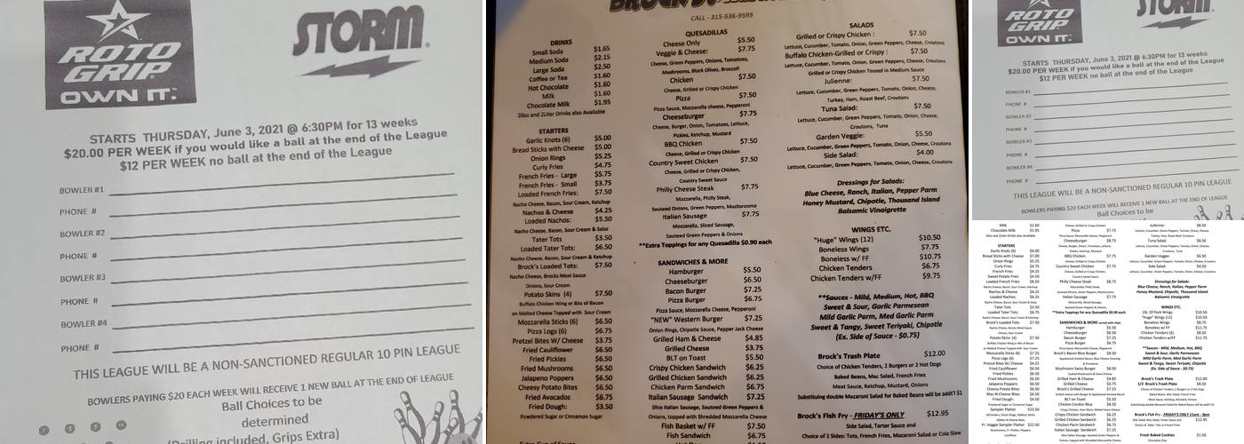 Brock's Bowl & Pizzeria Menu