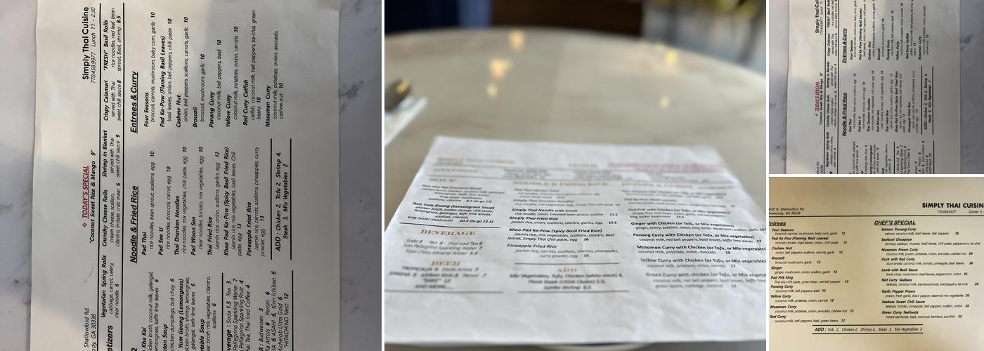 Simply Thai Cuisine Menu
