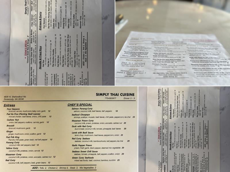 Simply Thai Cuisine Menu