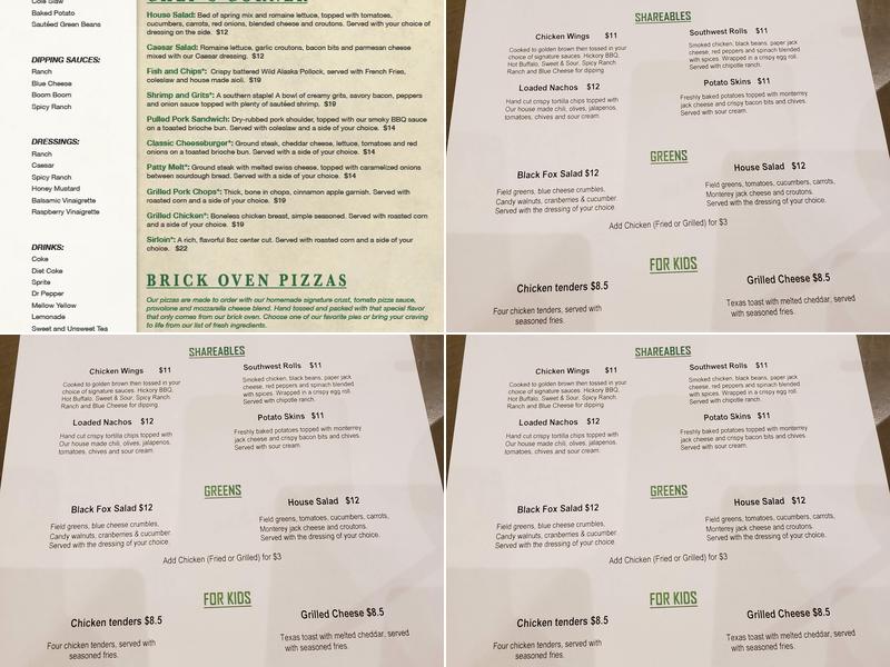 Fox Den Menu