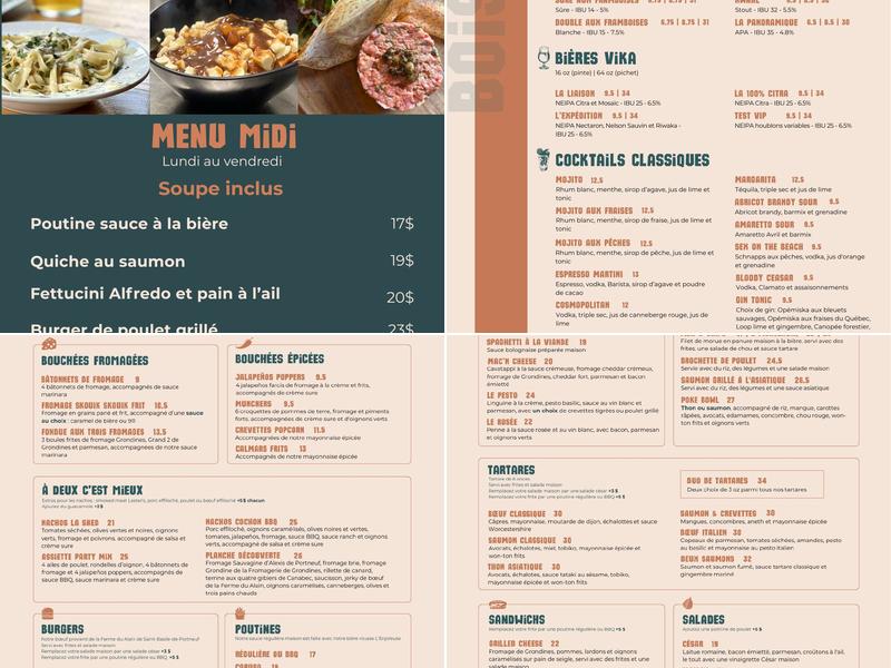 La Shed - Microbrasserie Menu