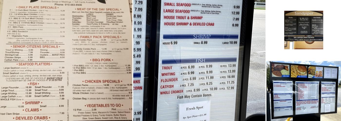 Sandpiper Buffet Menu