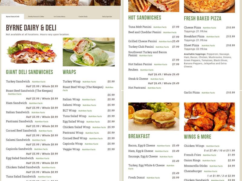 Byrne Dairy and Deli Menu