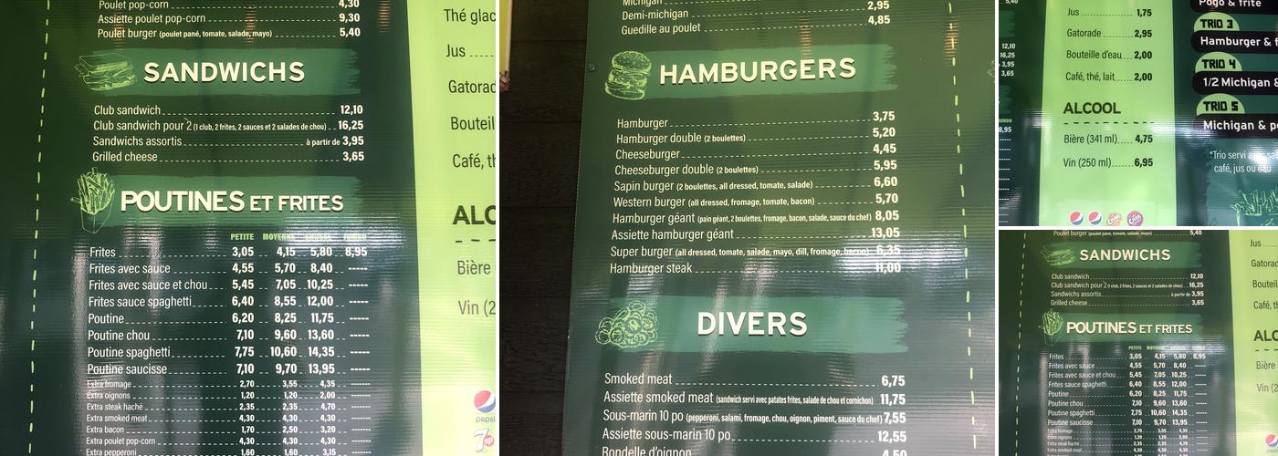 Casse croûte Sapin Vert Menu