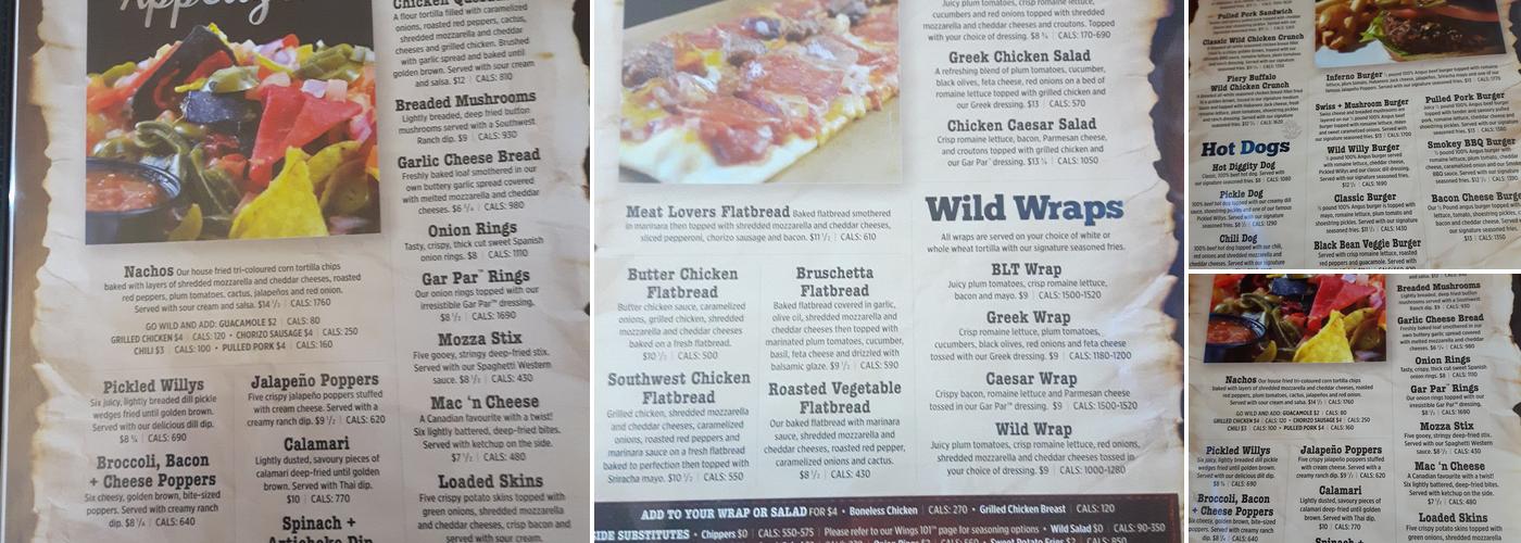 Wild Wing Menu