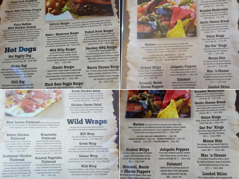 Wild Wing Menu