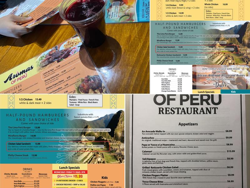 Aromas of Peru Wilmington NC. Menu