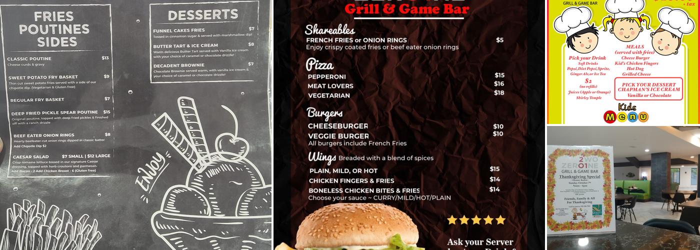 201 Grill and Game Bar Menu