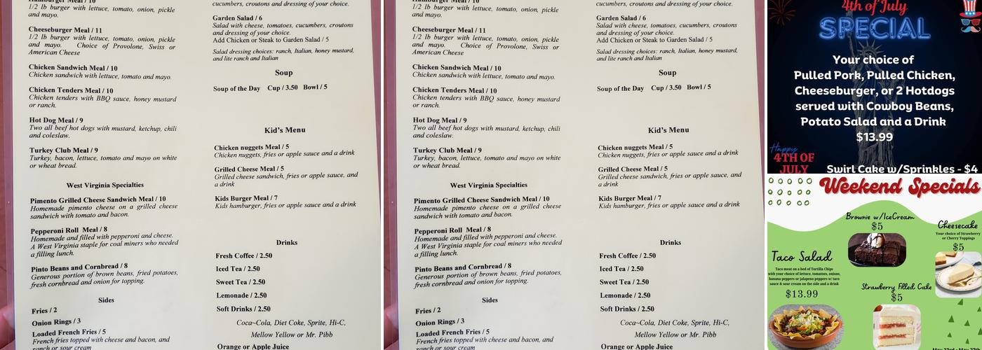Coal Camp Cafe Menu