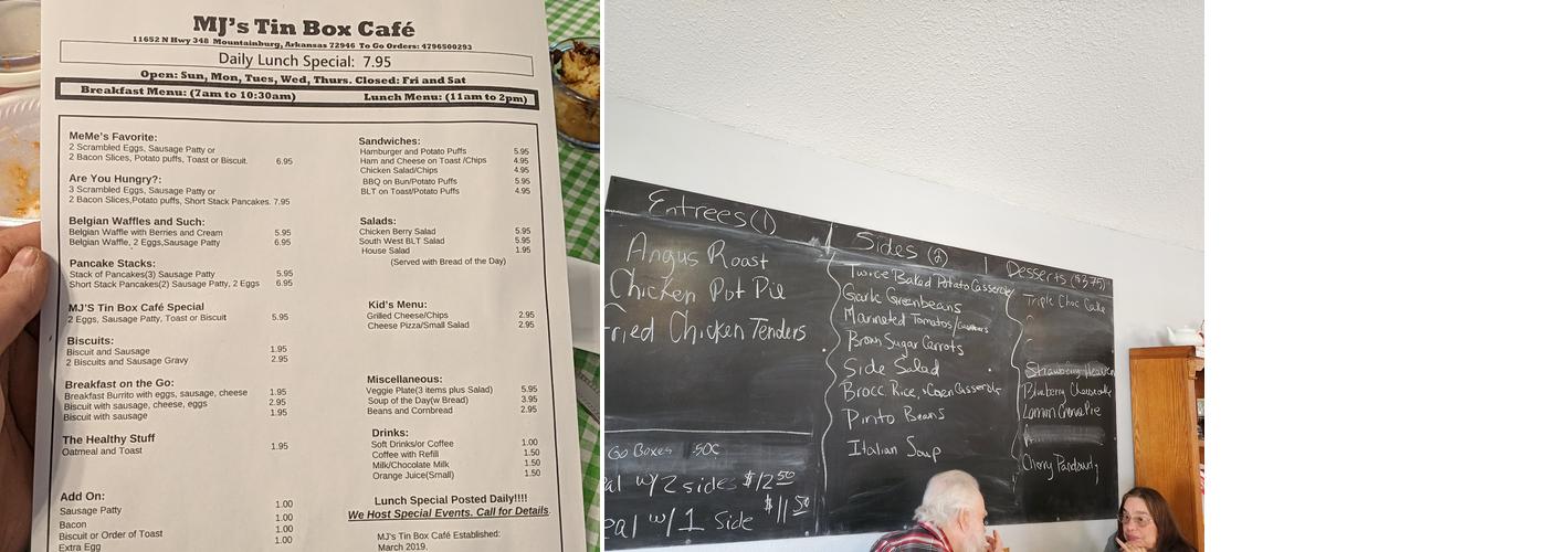 MJ's Tin Box Cafe Menu