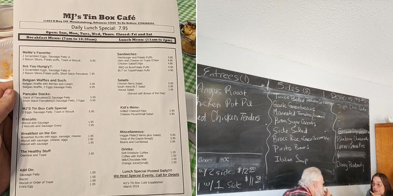 MJ's Tin Box Cafe Menu