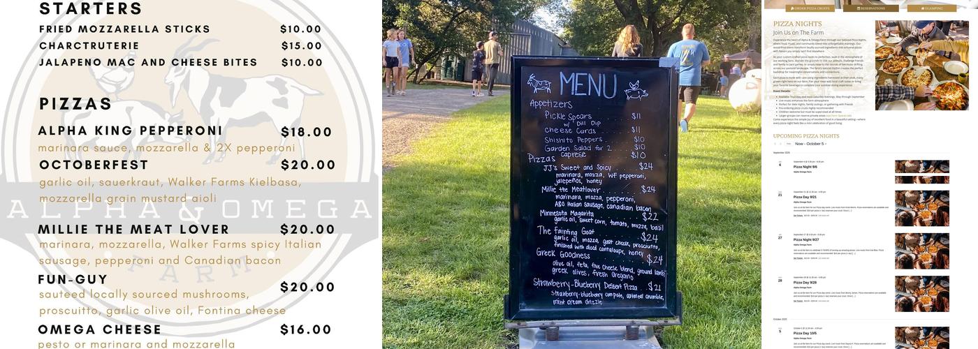 Alpha and Omega Pizza Farm and Event Venue Menu