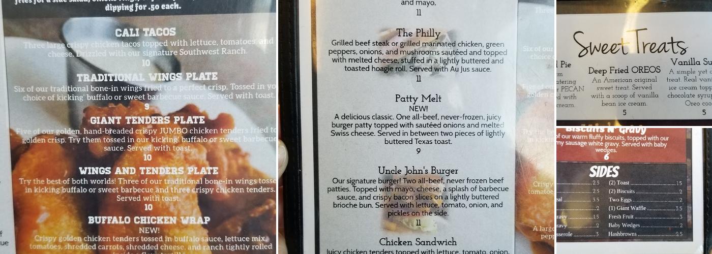 Uncle John's American Diner Menu