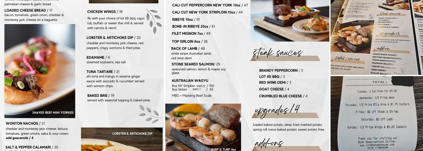 Lot 88 Kitchen Menu