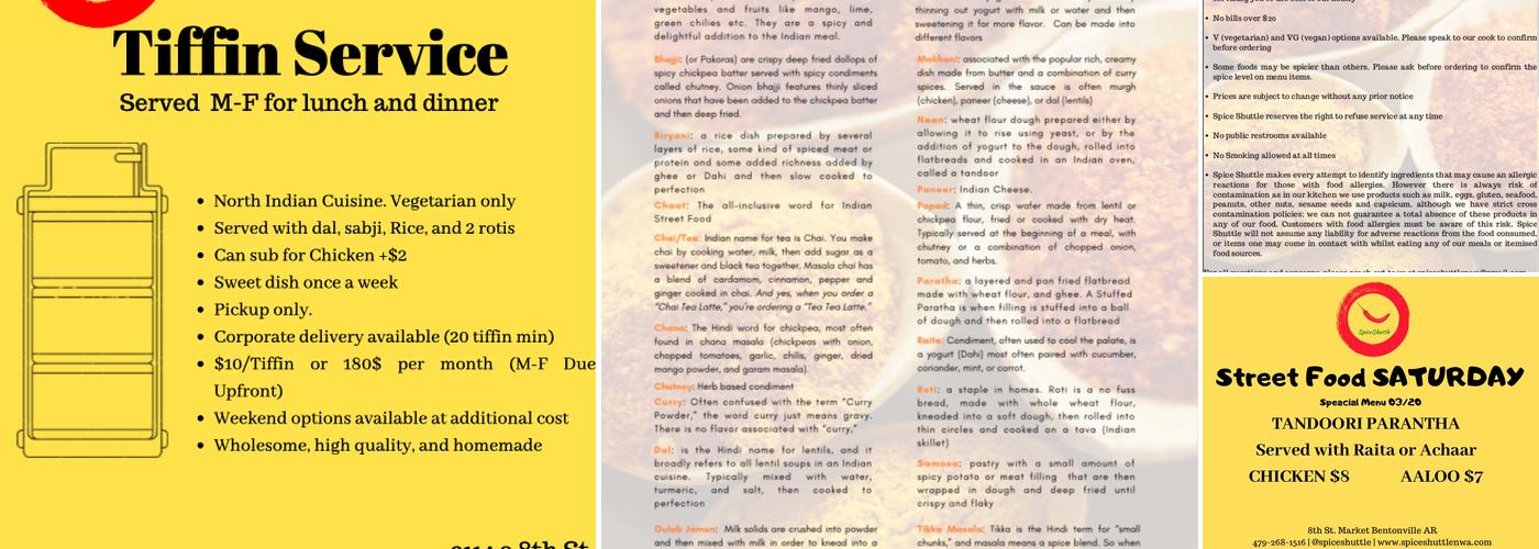 Spice Shuttle Menu