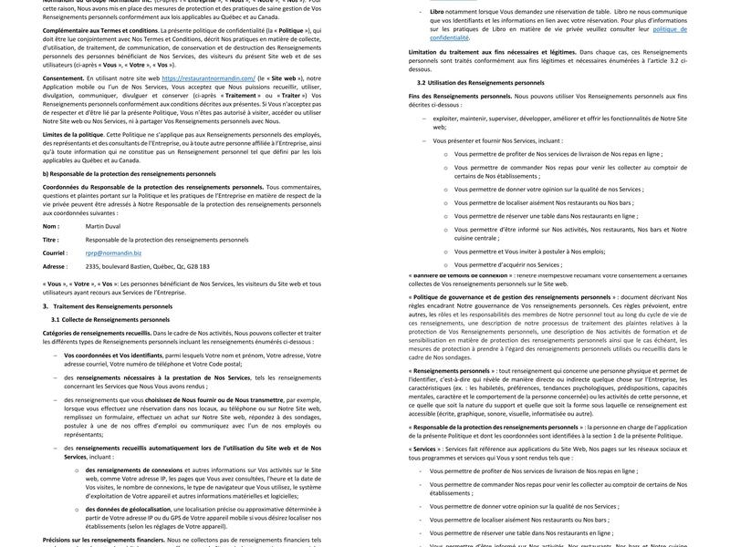 Restaurant Normandin Ste-Marie Menu