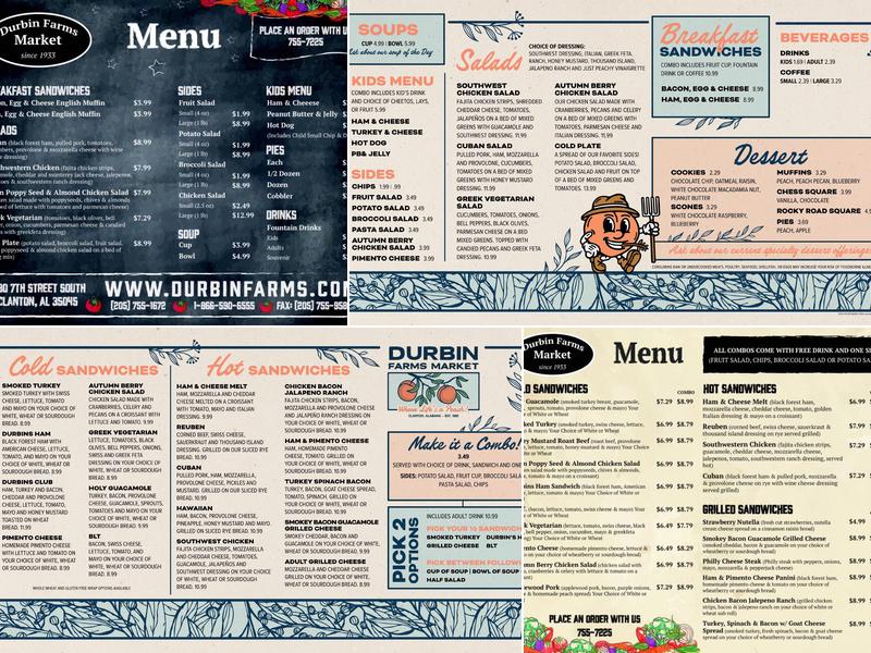 Durbin Farms Sandwich Shop Menu