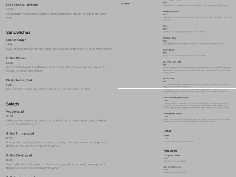 J & Z Grilling LLC Menu