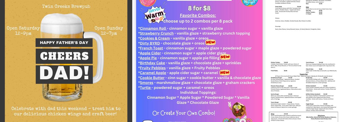 Twin Creeks Brewpub Menu