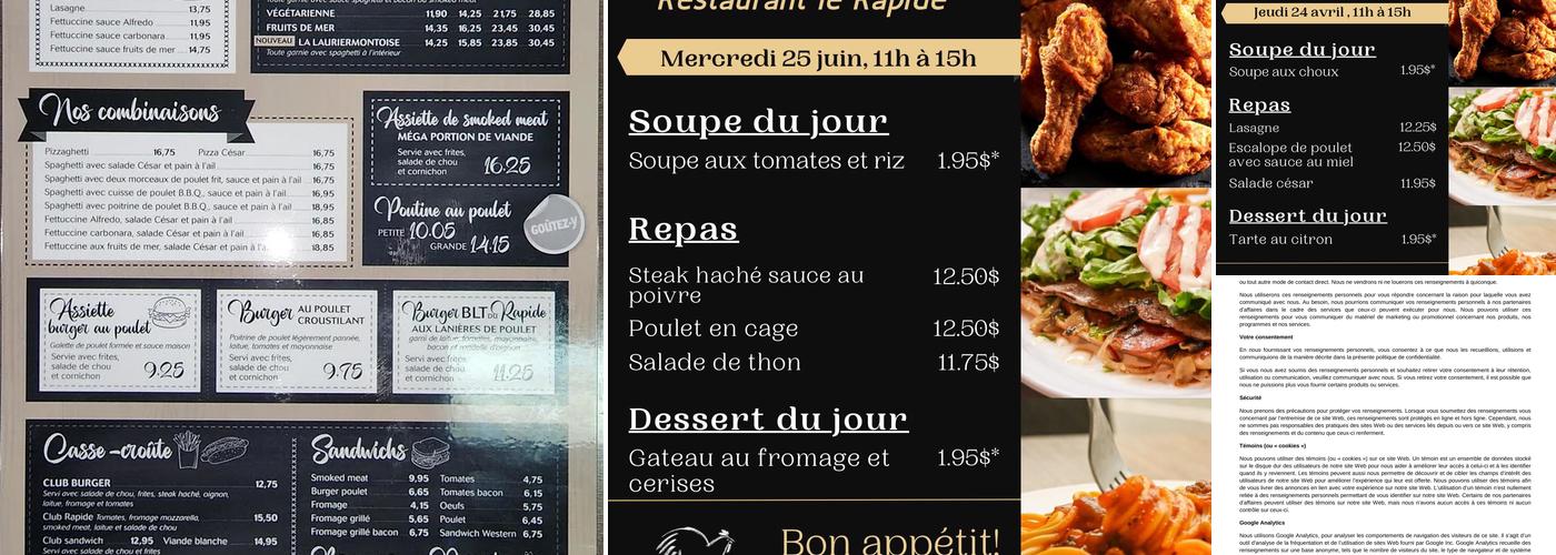 Restaurant Le Rapide Menu
