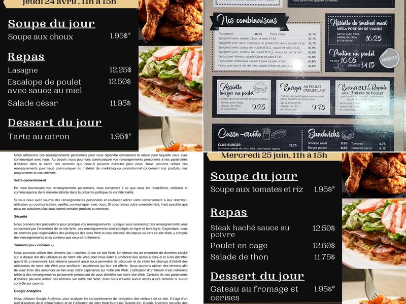 Restaurant Le Rapide Menu