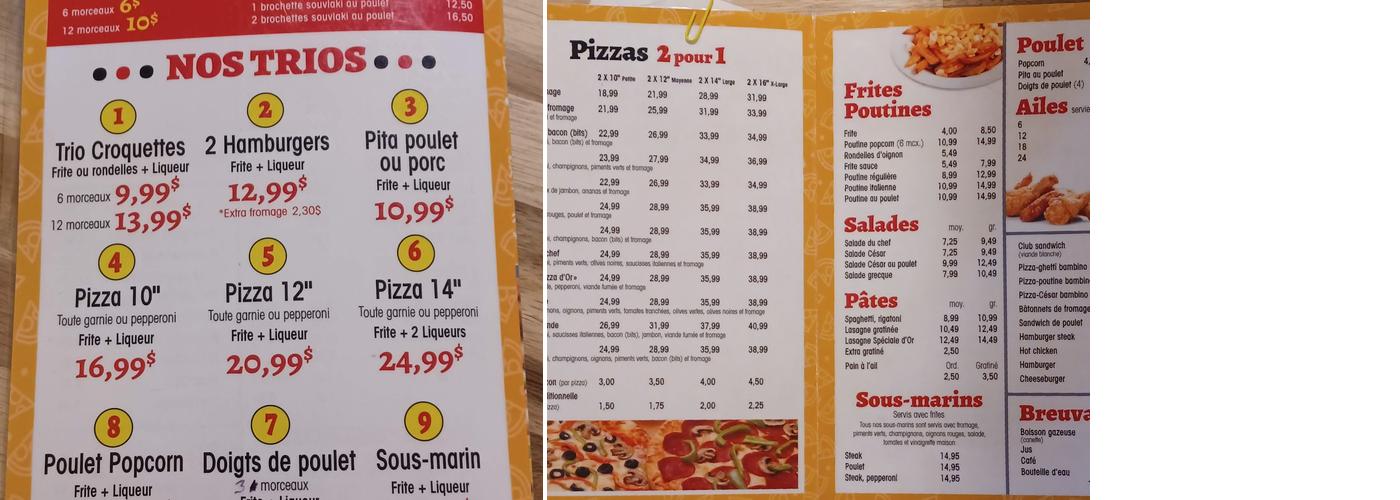 La Pizza d'Or Menu