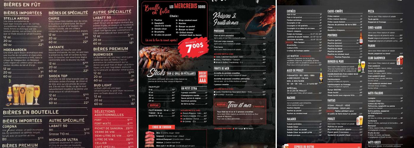 Brasserie Le Bistro Resto Pub Menu